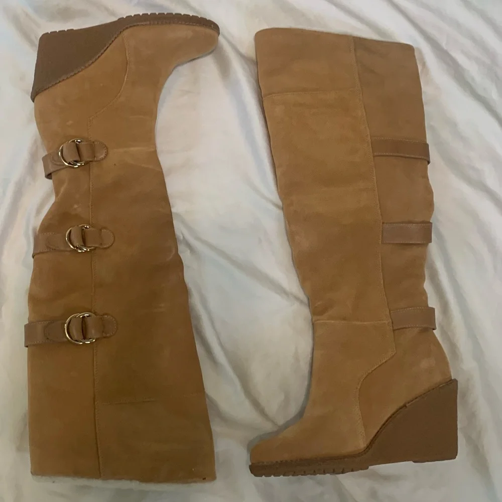 Cole Haan Women's Tall Wedge Suede Boots in Tan Size 7 1/2